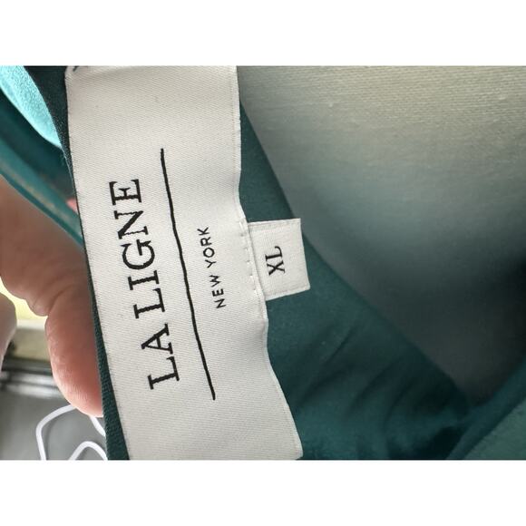 La Ligne New York Tiered Floral Maxi Dress XL Teal Cotton Silk Blend Puff Sleeve - Picture 7 of 7